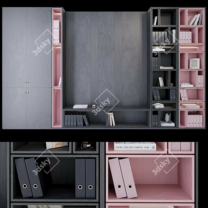 Black & Pink Plywood Wardrobe 3D model image 1