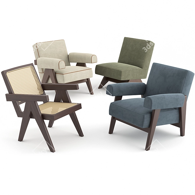Vintage Chandigarh Lounge Chairs 3D model image 2