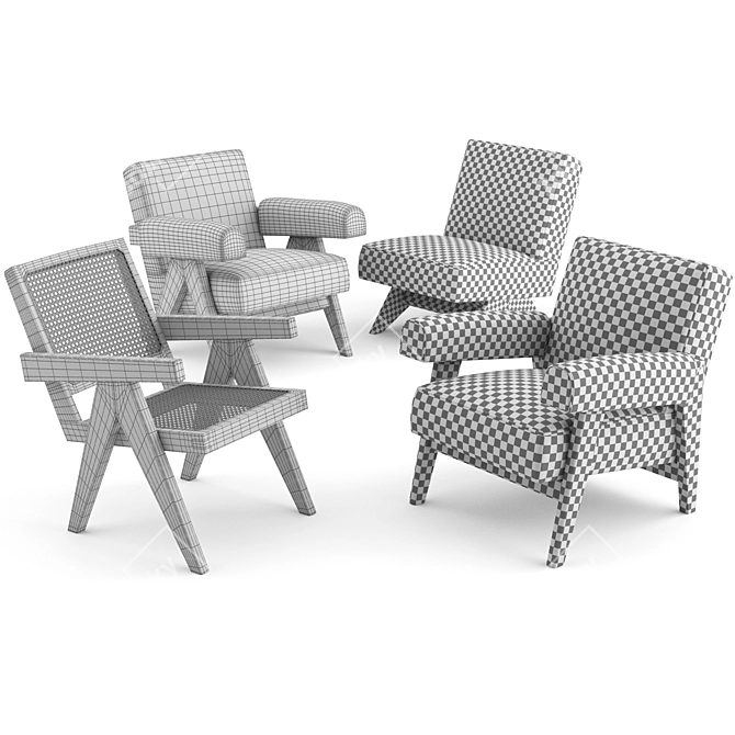 Vintage Chandigarh Lounge Chairs 3D model image 3