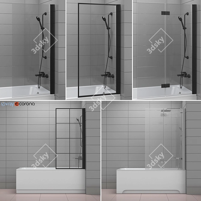 Luxury Bath Accessory Set: Bathtub Curtains by Radaway and Villeroy & Boch 3D model image 1