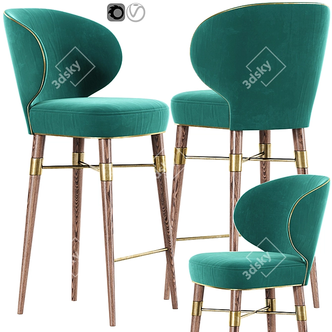 Elegant Louis Bar Chair 3D model image 1