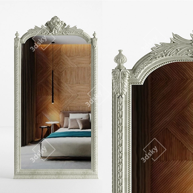 Elegant Baroque Carved Floor Mirror 3D model image 1