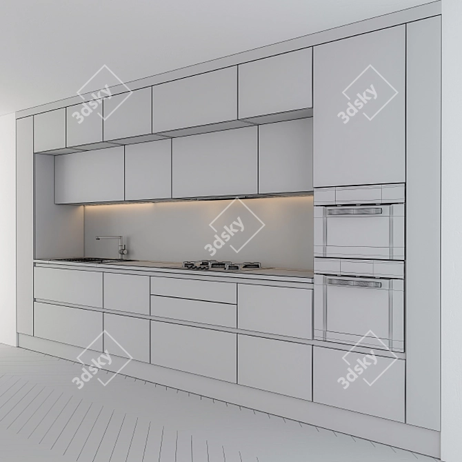 Sleek White Kitchen Set 3D model image 2