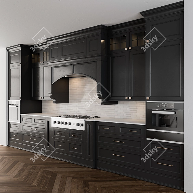 Elegant Dark Kitchen Set 3D model image 1