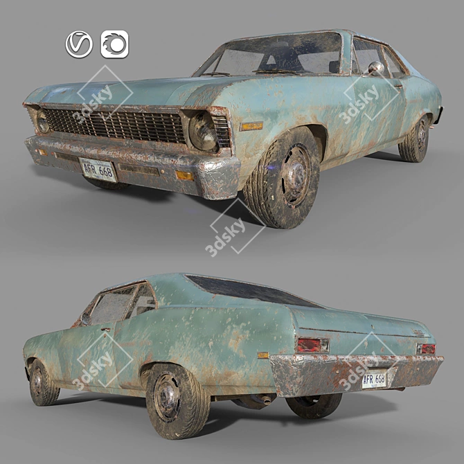 Chevrolet Nova '69: Realistic Low Poly 3D model image 1