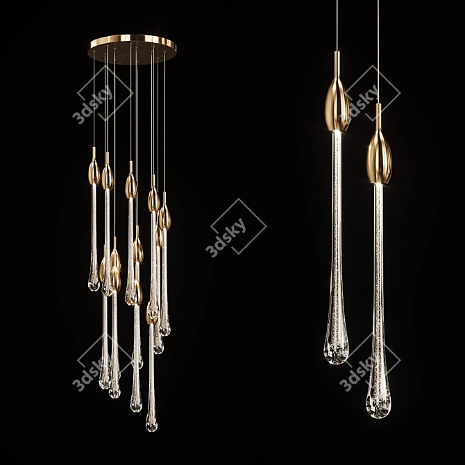 Elegant Golden Drop Pendant Lamp 3D model image 1
