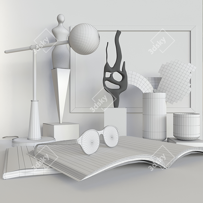 Golden Deco Set: Statuette, Vase, Candlestick, Book, Magazine, Glasses 3D model image 2