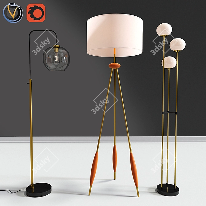 Sleek Floor Lamps Trio: Illuminate with Modern Style 3D model image 1