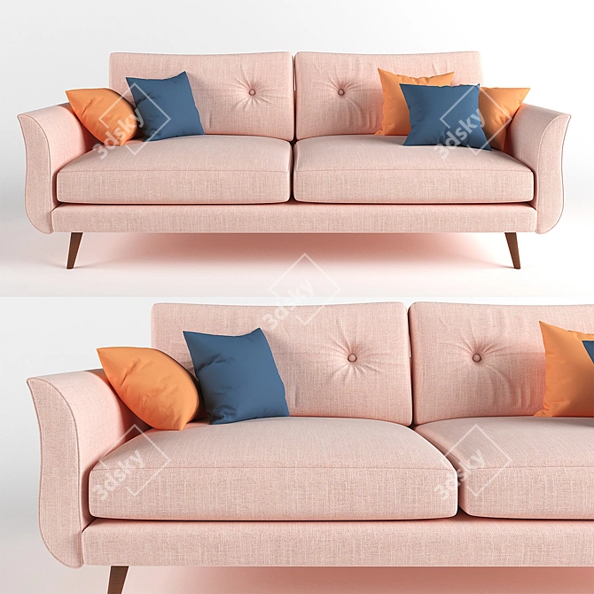 Scandinavian Style 3-Seater Pink Sofa 3D model image 1