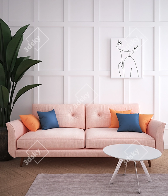 Scandinavian Style 3-Seater Pink Sofa 3D model image 5