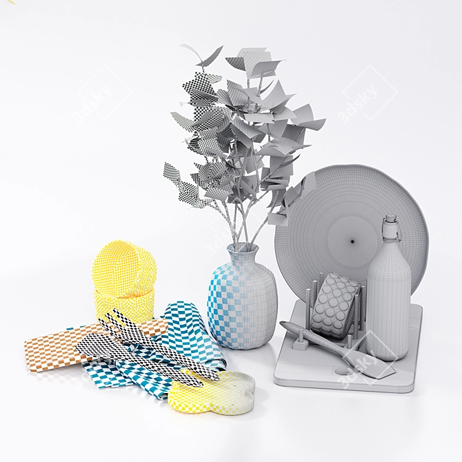 IKEA Summer Set: Artificial Leaf, Serving Dish, Plate Holder, Chopping Boards, Cutlery, Table Runner, Bowl, Dessert 3D model image 3