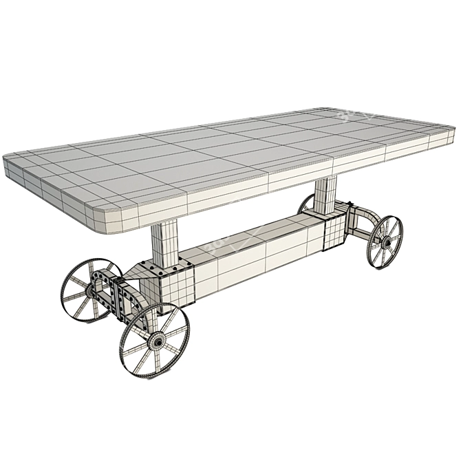 Industrial Vintage Trolley Coffee Table 3D model image 2