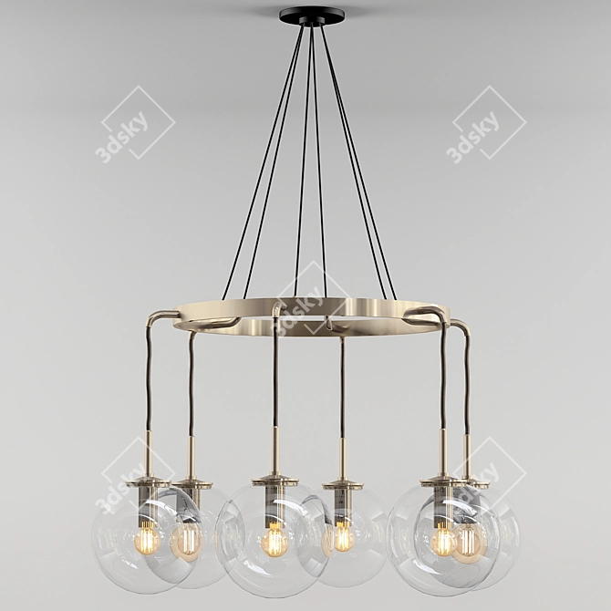 Vintage Brass Round Chandelier 3D model image 1