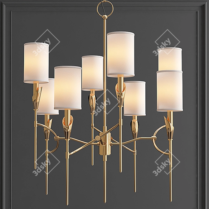 Modern Brass and White Chandelier 3D model image 1