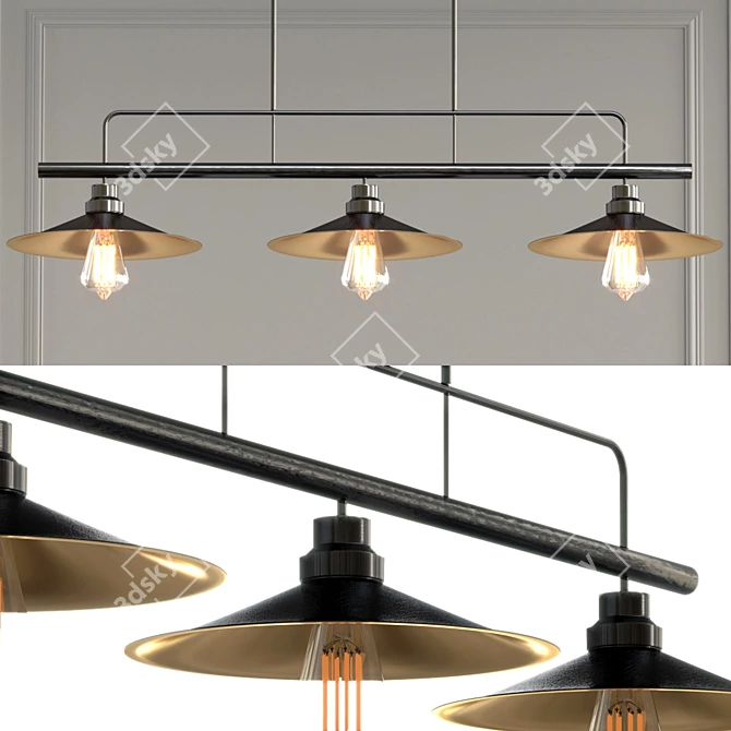 Loft Triple Cone Pendant Chandelier 3D model image 1