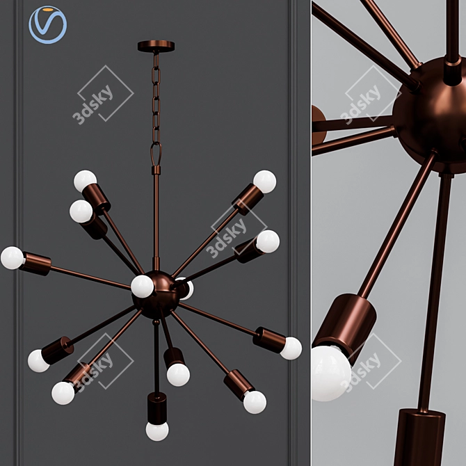 Rustic Sputnik Chandelier: Industrial Elegance 3D model image 1