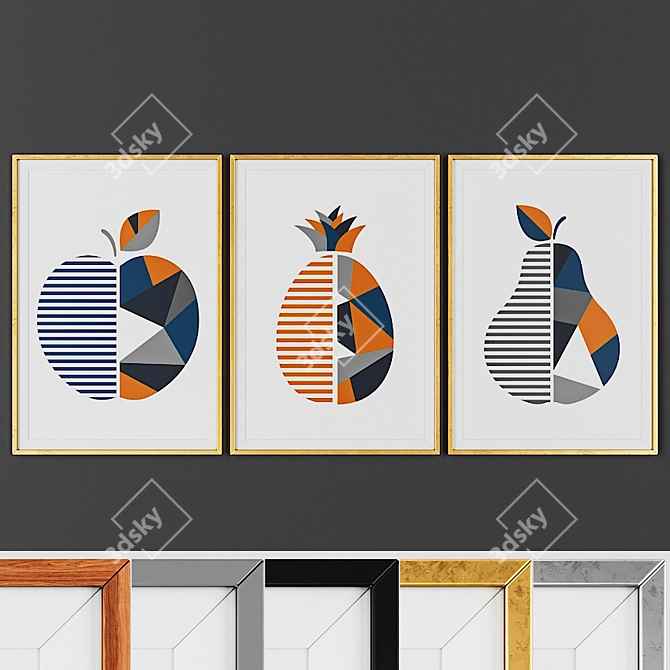 Scandinavian Geometric Picture Frame Set 3D model image 1