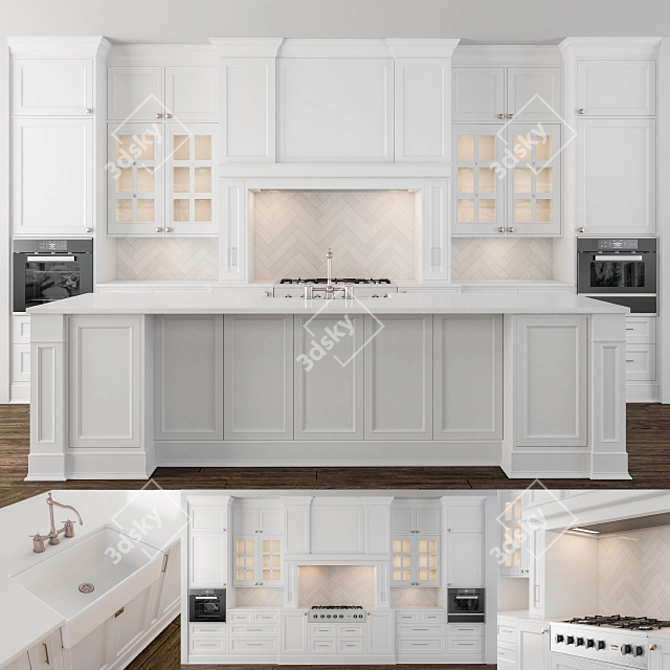 Elegant White Kitchen Set 3D model image 1