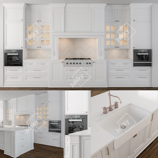 Elegant White Kitchen Set 3D model image 2