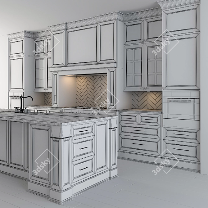 Elegant White Kitchen Set 3D model image 3