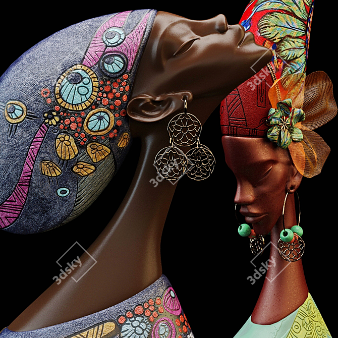 African Gele Headdresses Sculptures 3D model image 2