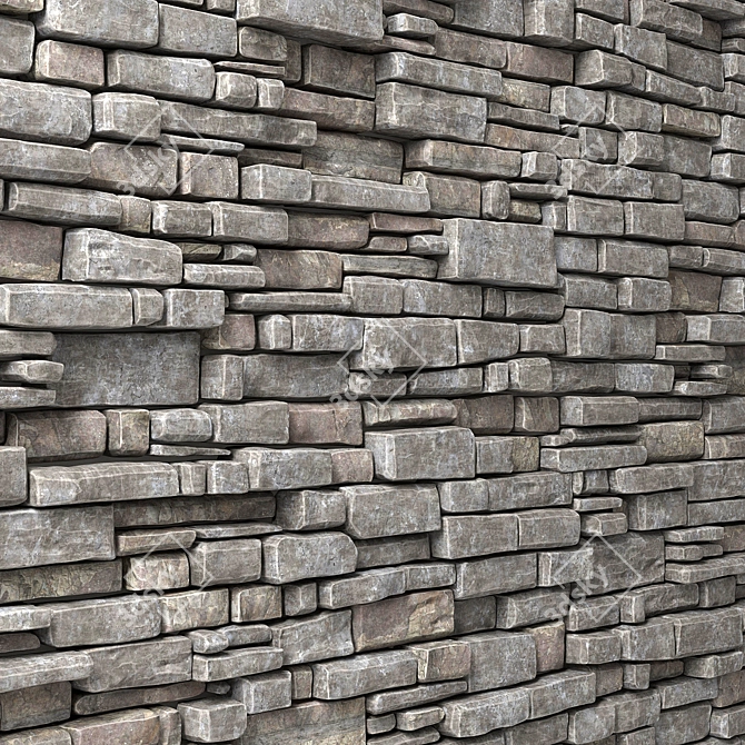 Brickstone Wall - High Quality Stone Brick Tiles 3D model image 1