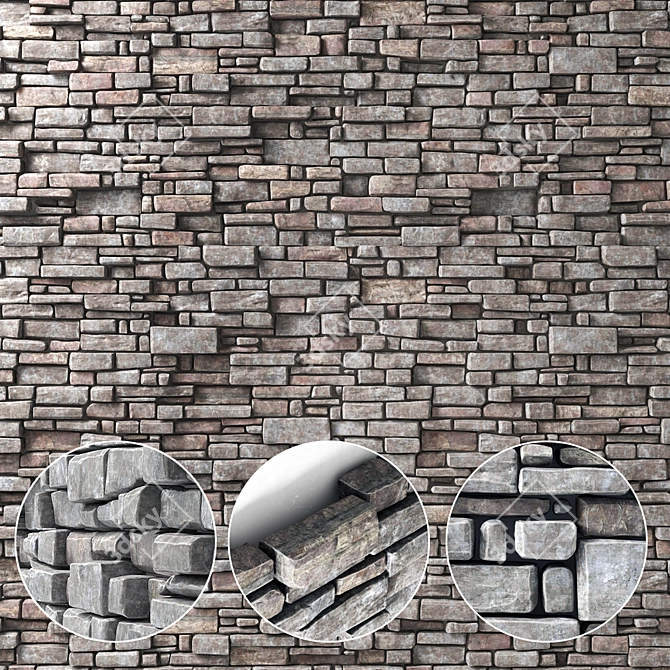 Brickstone Wall - High Quality Stone Brick Tiles 3D model image 2