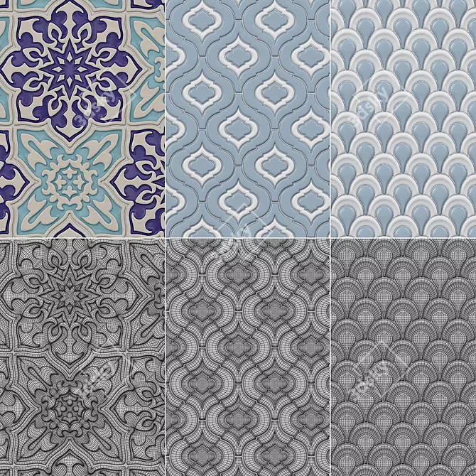 Elegant Handcrafted Mosaic Tiles 3D model image 3