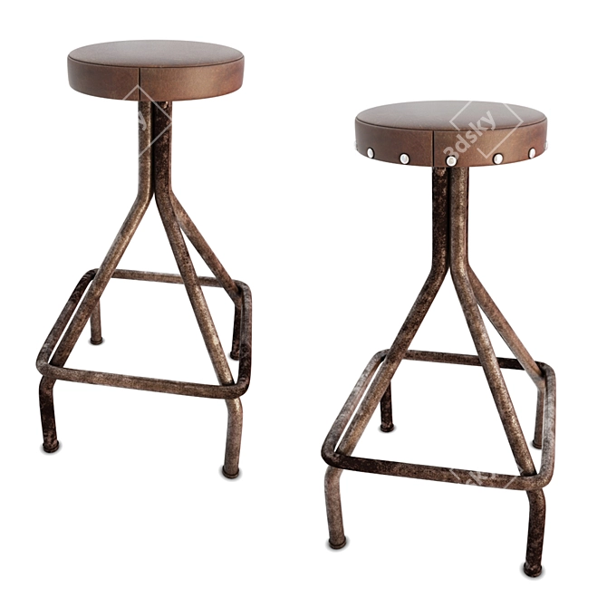 Rustic Leather Industrial Stools 3D model image 1