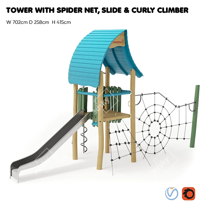 Nature's Spider Tower: Climber, Slide & Net 3D model image 1