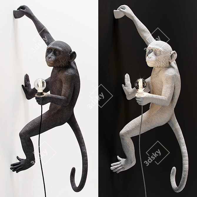 Modern Hanging Monkey Lamp in Black and White 3D model image 2