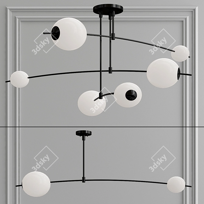 Sleek Black Metal and Glass Chandelier 3D model image 1