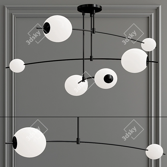 Sleek Black Metal and Glass Chandelier 3D model image 2