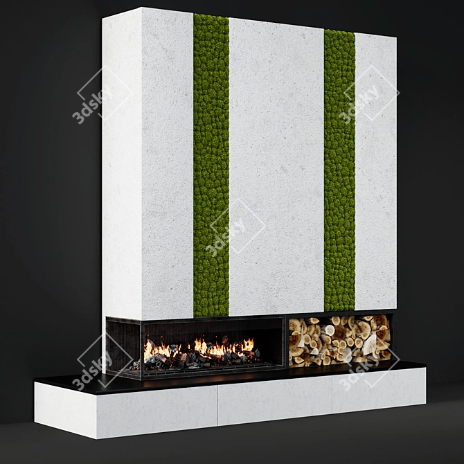 Modern Moss-Decorated Fireplace 3D model image 1