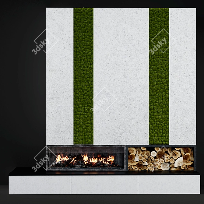 Modern Moss-Decorated Fireplace 3D model image 2