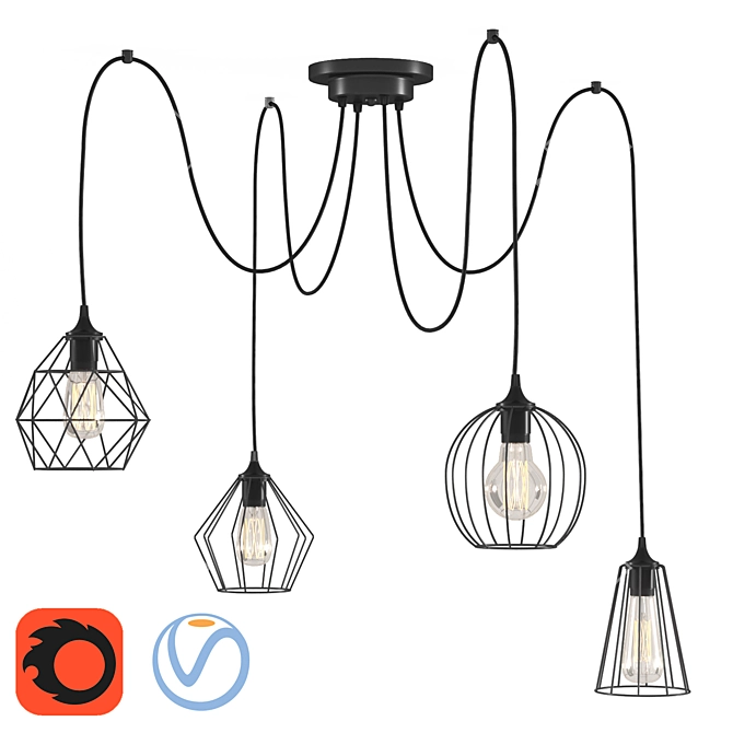 Elegant Bagira Chandelier - 4 Lights 3D model image 1