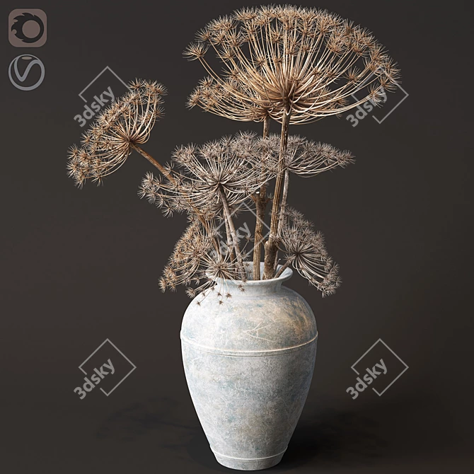 Elegant Floor Vase with Dry Hogweed 3D model image 1