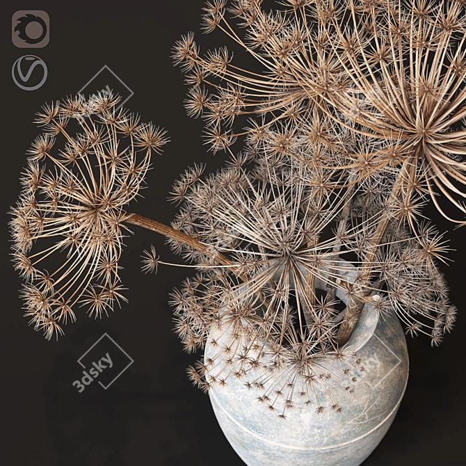 Elegant Floor Vase with Dry Hogweed 3D model image 2