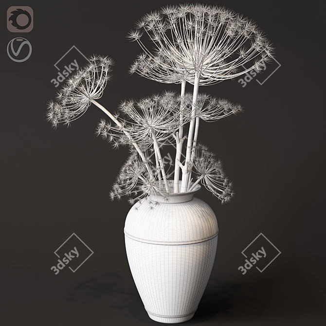 Elegant Floor Vase with Dry Hogweed 3D model image 3