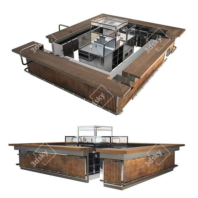 Industrial Restaurant Counter: Spacious & Efficient 3D model image 1