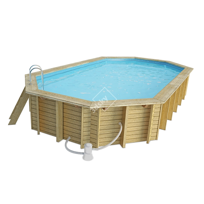 Natural Wood Oasis Swimming Pool 3D model image 1