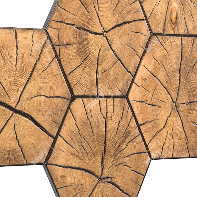 Hexagonal Wood Slab Decor Panel 3D model image 2