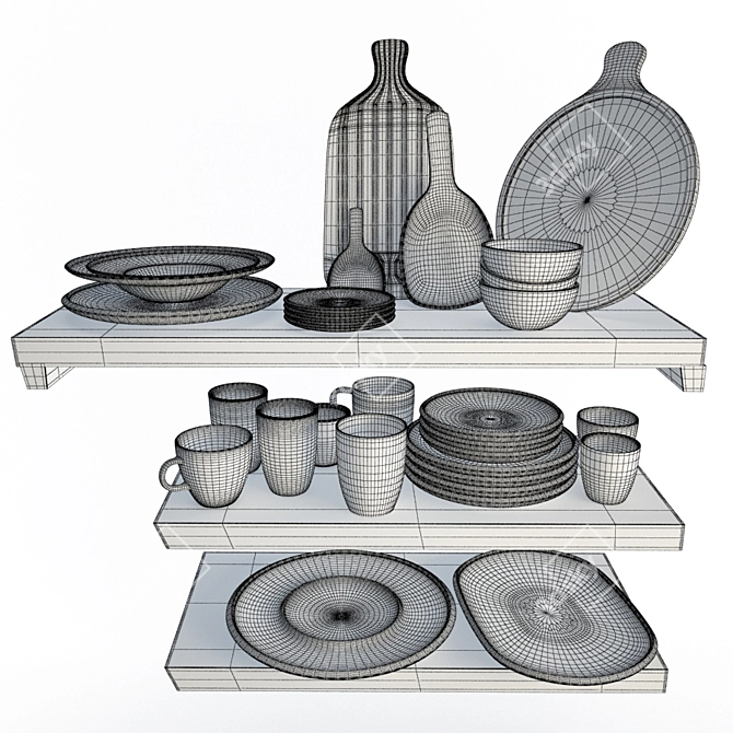 Artesano Wooden Shelves: Classic Kitchen Houseware 3D model image 2