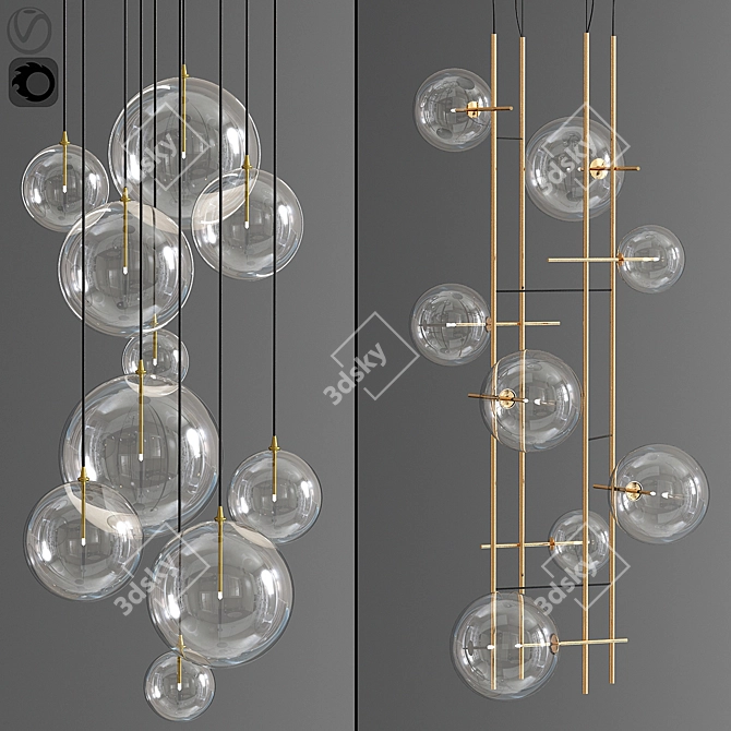 Bolle Tela Pendant: Magic Cluster Ceiling Light 3D model image 1