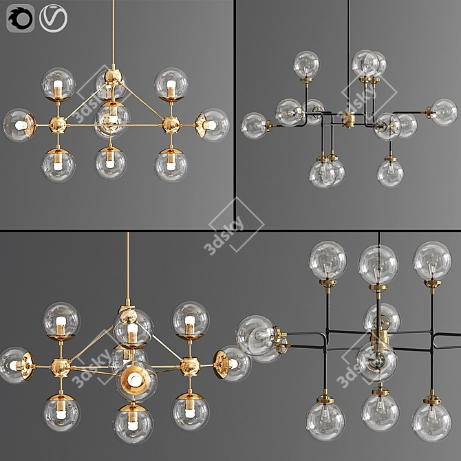 Mid-Century Parlor Chandelier 12-Light Pendant 3D model image 1