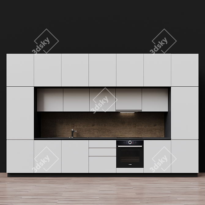 Sleek Modern Kitchen Unit 3D model image 1