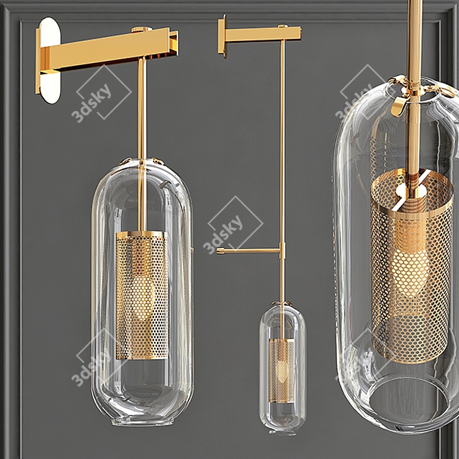 Perforation Wall Lamp: Modern Gold Metal & Glass 3D model image 1