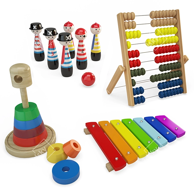 Colorful Wooden Toy Set 3D model image 1