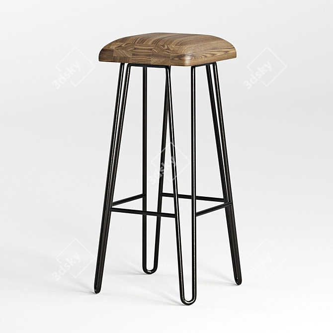 Rustic Wooden Iron Bar Stool 3D model image 1