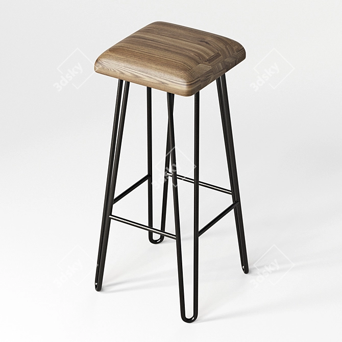 Rustic Wooden Iron Bar Stool 3D model image 2